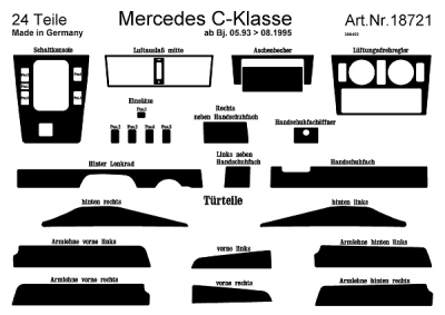Prewoodec interieurset mercedes c-klasse w202 -9/1995 24-delig - aluminium mercedes-benz c-klasse (w203)  winparts