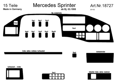 Foto van Prewoodec interieurset mercedes sprinter 3/1995-2/2000 10-delig - wortelnoot mercedes-benz sprinter 3,5-t bestelwagen (906) via winparts