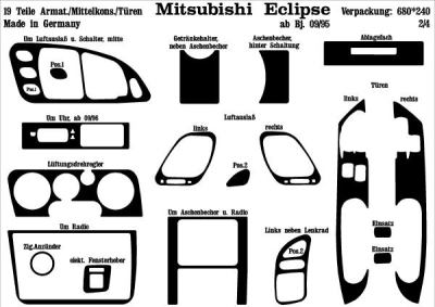 Foto van Prewoodec interieurset mitsubishi eclipse 11995- 19-delig - wortelnoot via winparts
