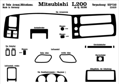 Foto van Prewoodec interieurset mitsubishi l200 4x4 9/1996- 16-delig - aluminium mitsubishi l 200 (k7_t, k6_t) via winparts