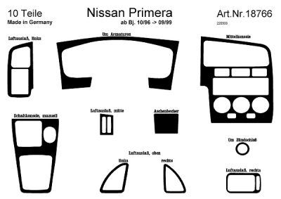 Prewoodec interieurset nissan primera ii 4/5-deurs 9/1996-9/1999 10-delig - aluminium nissan primera (p10)  winparts
