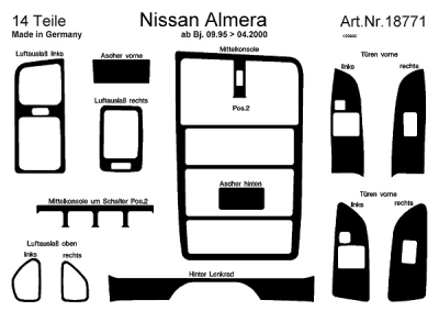 Prewoodec interieurset nissan almera 3-deurs 9/1995-4/2000 12-delig - wortelnoot nissan almera i hatchback (n15)  winparts