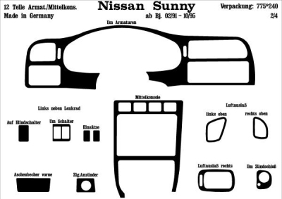 Foto van Prewoodec interieurset nissan sunny n14 1991-1995 12-delig - wortelnoot nissan sunny iii bestelwagen (y10) via winparts