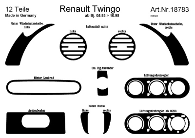 Prewoodec interieurset renault twingo 8/1993- 12-delig - wortelnoot renault twingo i (c06_)  winparts