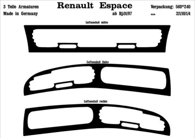 Prewoodec interieurset renault espace 12/1996- 3-delig - aluminium renault espace iii (je0_)  winparts