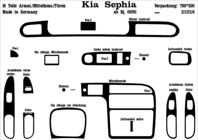Foto van Prewoodec interieurset kia sephia 9/1995- 16-delig - wortelnoot kia sephia saloon (fa) via winparts