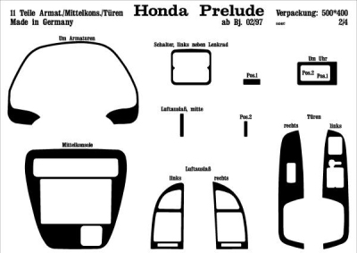 Prewoodec interieurset honda prelude 2/1997- 11-delig - aluminium honda prelude i coupé (sn)  winparts