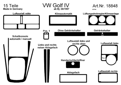 Prewoodec interieurset volkswagen golf iv 9/1997- 14-delig - wortelnoot volkswagen golf iv (1j1)  winparts