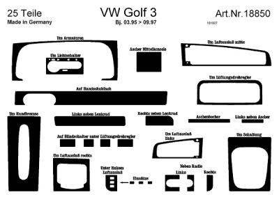 Foto van Prewoodec interieurset volkswagen golf iii 3/1995-9/1997 25-delig - aluminium volkswagen golf iii variant (1h5) via winparts