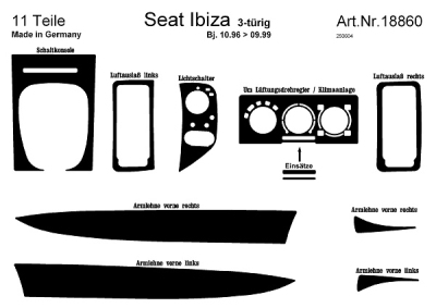 Prewoodec interieurset seat ibiza 6k 3-deurs 10/1996- 10-delig - aluminium seat ibiza ii (6k1)  winparts