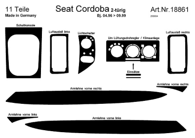 Prewoodec interieurset seat cordoba 6k 2-deurs 5/1996- 10-delig - aluminium seat cordoba (6k1, 6k2)  winparts