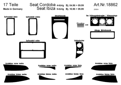 Prewoodec interieurset seat ibiza/cordoba 4-deurs 10/1996- 16-delig - wortelnoot seat cordoba (6k1, 6k2)  winparts