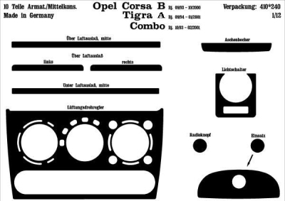 Prewoodec interieurset opel corsa b 1/1993-7/2000 10-delig - aluminium opel corsa b (73_, 78_, 79_)  winparts