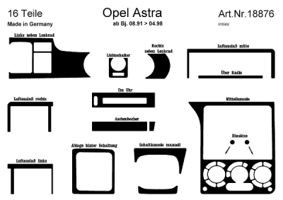 Foto van Prewoodec interieurset opel astra f 9/1991-3/1998 16-delig - wortelnoot opel astra f (56_, 57_) via winparts