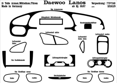 Prewoodec interieurset daewoo lanos 5/1997- 15-delig - wortelnoot daewoo lanos (klat)  winparts