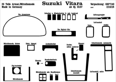 Foto van Prewoodec interieurset suzuki vitara 3/5-deurs 3/1997- 26-delig - wortelnoot suzuki vitara cabrio (et, ta) via winparts