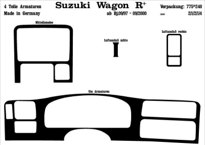 Foto van Prewoodec interieurset suzuki wagon-r 3/5-deurs 10/1997- 4-delig - wortelnoot suzuki wagon r+ (mm) via winparts