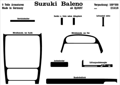 Foto van Prewoodec interieurset suzuki baleno 4-deurs 9/1997- 9-delig - wortelnoot suzuki baleno hatchback (eg) via winparts
