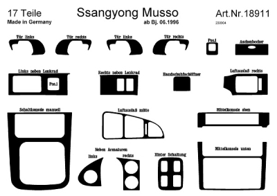 Foto van Prewoodec interieurset ssang yong musso handgeschakeld 1996- 17-delig - wortelnoot ssangyong musso (fj) via winparts