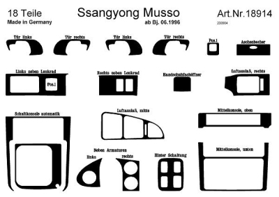 Foto van Prewoodec interieurset ssang yong musso automaat 1996- 18-delig - wortelnoot ssangyong musso sports via winparts