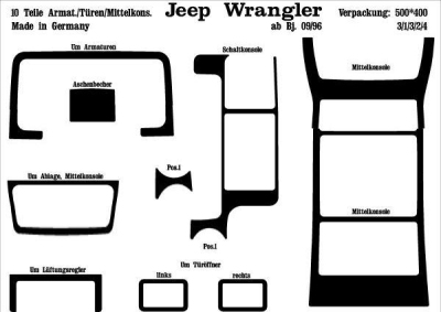 Foto van Prewoodec interieurset jeep wrangler 9/1996- 10-delig - carbon-look jeep wrangler ii (tj) via winparts