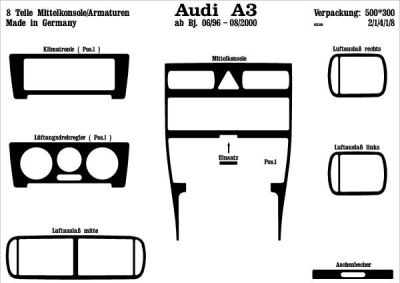 Foto van Prewoodec interieurset audi a3 8l 3/5-deurs 9/1996- 8-delig - aluminium audi a3 (8l1) via winparts