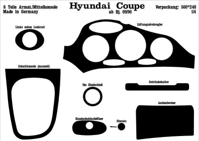 Foto van Prewoodec interieurset hyundai coupe 8/1996-10/1999 8-delig - galaxy zwart hyundai coupe (rd) via winparts