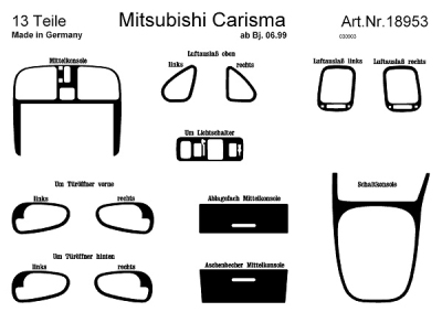 Foto van Prewoodec interieurset mitsubishi carisma 6/1999- 13-delig - wortelnoot mitsubishi carisma (da_) via winparts