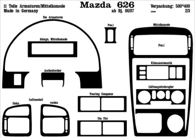 Foto van Prewoodec interieurset mazda 626 1997- 4/5-deurs 9-delig - aluminium mazda 626 iii station wagon (gv) via winparts