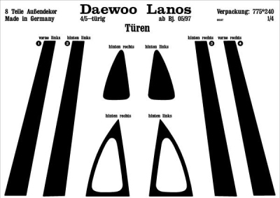 Foto van Prewoodec exterieurset daewoo lanos 4/5-deurs 5/1997- 8-delig - wortelnoot daewoo lanos saloon (klat) via winparts