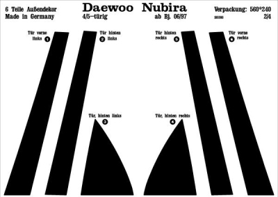 Foto van Prewoodec exterieurset daewoo nubira 4/5-deurs 6/1997- 6-delig - wortelnoot daewoo nubira (klaj) via winparts