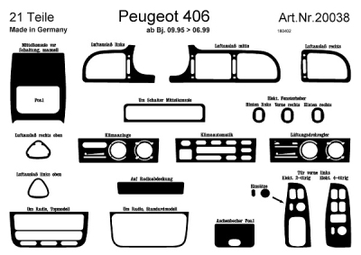 Prewoodec interieurset peugeot 406 10/1995-12/1998 21-delig - aluminium peugeot 406 (8b)  winparts