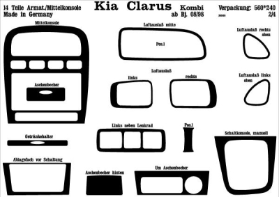 Prewoodec interieurset kia clarus 4-deurs 9/1998- 14-delig - wortelnoot kia clarus (k9a)  winparts