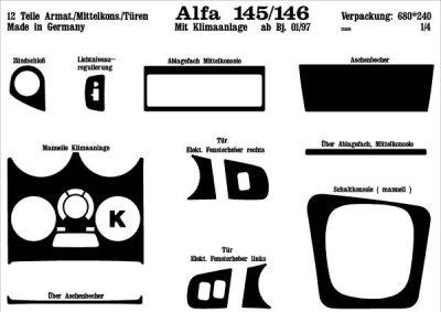 Foto van Prewoodec interieurset alfa romeo 145/146 incl. airco 1997- 12-delig - aluminium alfa romeo 146 (930_) via winparts