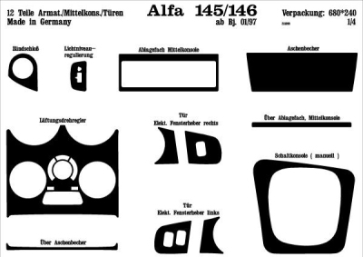 Prewoodec interieurset alfa romeo 145/146 1997- 12-delig - aluminium alfa romeo 145 (930_)  winparts