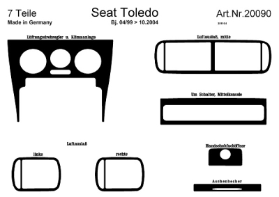 Prewoodec interieurset seat toledo 5-deurs 1/1999- excl. airco 7-delig - wortelnoot seat toledo ii (1m2)  winparts