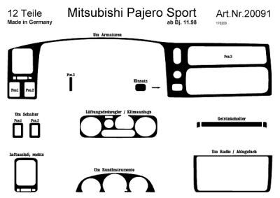 Prewoodec interieurset mitsubishi pajero sport 11/1998- 12-delig - aluminium mitsubishi pajero sport i (k90)  winparts