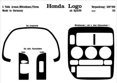 Foto van Prewoodec interieurset honda logo 3-deurs 2/1999- 5-delig - aluminium honda logo (ga3) via winparts