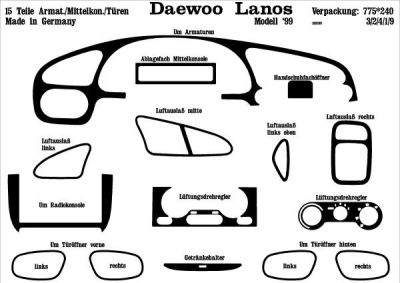 Foto van Prewoodec interieurset daewoo lanos 3/4/5-deurs 1999- 15-delig - wortelnoot daewoo lanos saloon (klat) via winparts