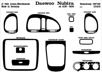 Foto van Prewoodec interieurset daewoo nubira 5-deurs 1/1999-6/1999 12-delig - wortelnoot daewoo nubira (klaj) via winparts