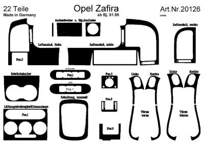 Prewoodec interieurset opel zafira 4/1998- 21-delig - wortelnoot opel zafira a (f75_)  winparts