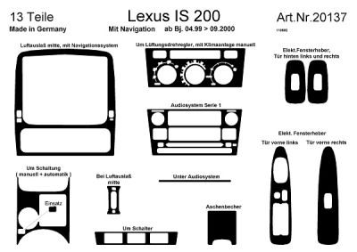 Prewoodec interieurset lexus is200 incl. navigatie 4/1999-9/2000 - aluminium lexus is ii (gse2_, ale2_, use2_)  winparts