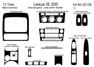 Prewoodec interieurset lexus is200 excl. navigatie 4/1999-9/2000 - aluminium lexus is ii (gse2_, ale2_, use2_)  winparts