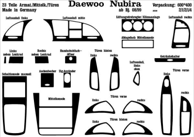 Prewoodec interieurset daewoo nubira 7/1999- 23-delig - wortelnoot daewoo nubira saloon (klaj)  winparts
