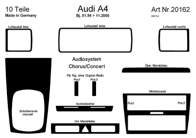 Prewoodec interieurset audi a4 1/1999-11/2000 handgeschakeld (chorus/concert) - aluminium audi a4 avant (8d5, b5)  winparts