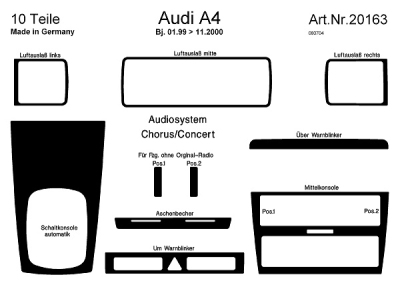 Prewoodec interieurset audi a4 1/1999-11/2000 automaat (chorus/sinfonie) - wortelnoot audi a4 (8d2, b5)  winparts