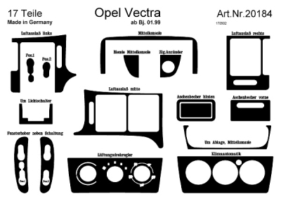 Foto van Prewoodec interieurset opel vectra b 1/1999- 17-delig - aluminium opel vectra b (36_) via winparts
