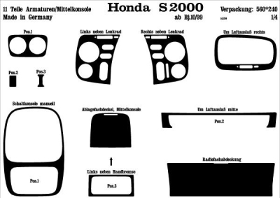 Prewoodec interieurset honda s2000 10/1999- 11-delig - aluminium honda s2000 (ap)  winparts