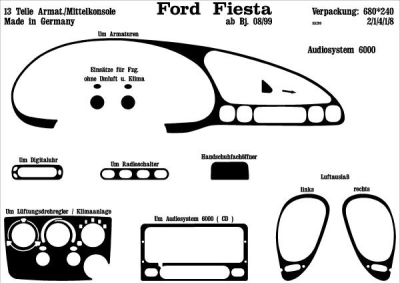 Foto van Prewoodec interieurset ford fiësta 8/1999- 13-delig (audiosysteem 6000) - wortelnoot ford fiesta iv (ja_, jb_) via winparts