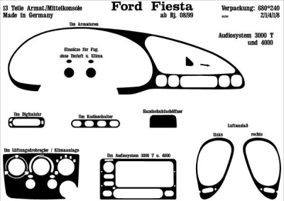 Foto van Prewoodec interieurset ford fiësta 8/1999- 13-delig (audiosysteem 3000t+4000) - wortelnoot ford fiesta iv (ja_, jb_) via winparts